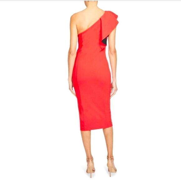 Rachel Roy Collection Flutter One Shoulder Sheath Dress Red Midi S - Picture 3 of 16